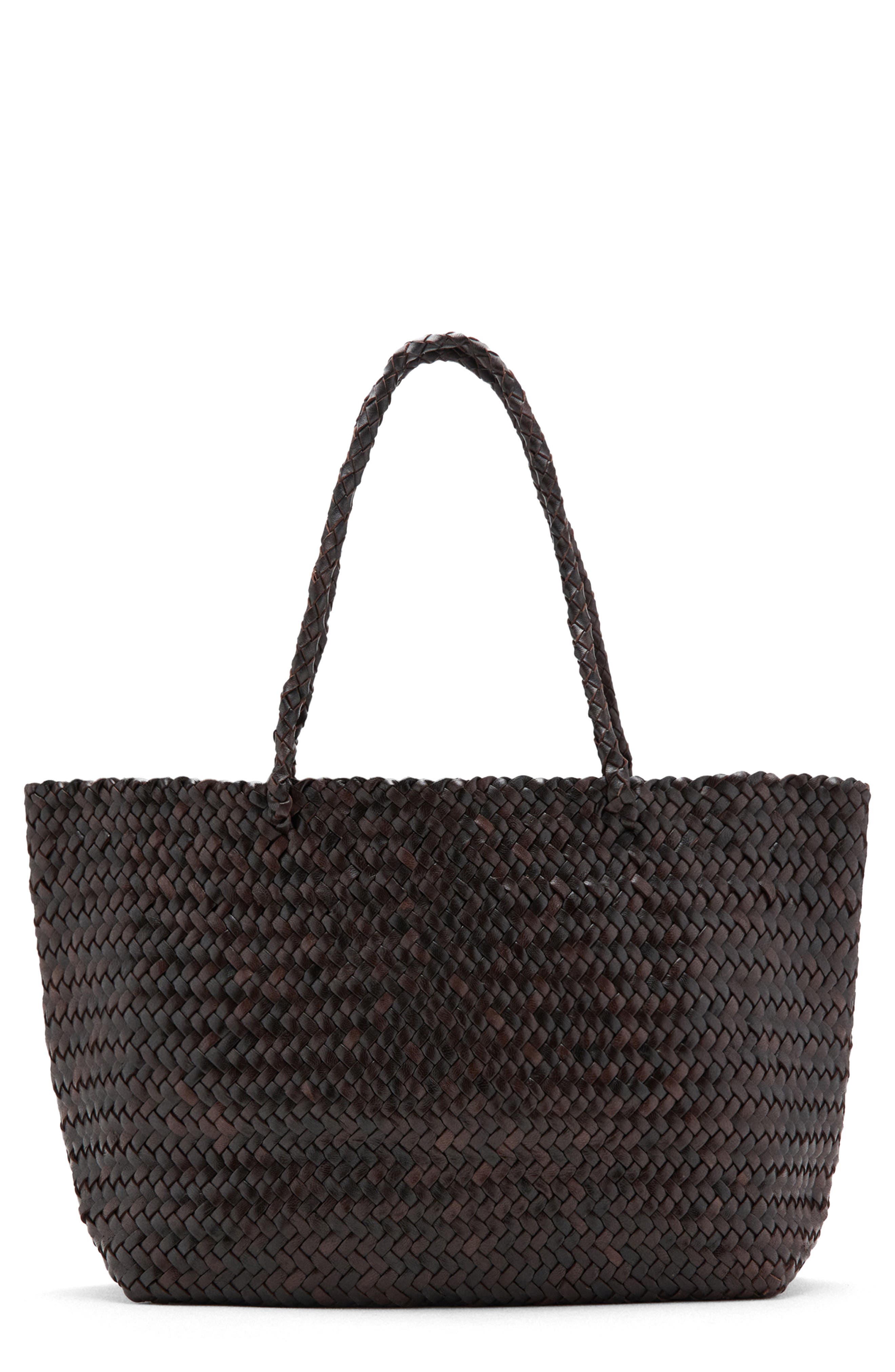 Braided Woven Leather Shopper Bag, Main, color, CHOCOLATE