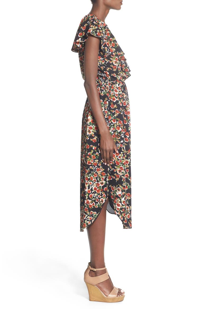 Floral Midi Dress, Alternate, color, BLACK/ FLORAL