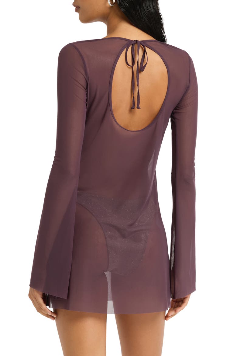 Priya Ring Cutout Long Sleeve Cover-Up Minidress, Alternate, color, FIG