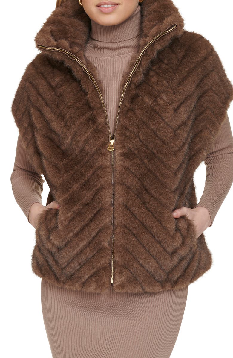 Cole Haan Chevron Faux Fur Vest, Alternate, color, Taupe