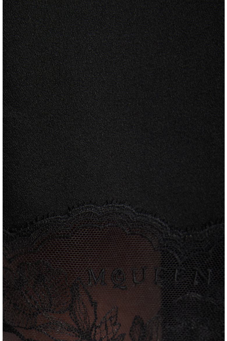 Lace Trim Asymmetric Silk Skirt, Alternate, color, BLACK