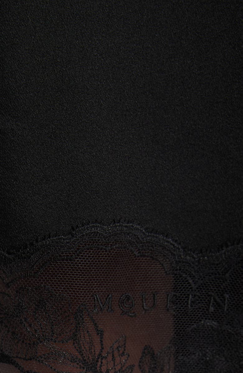 McQueen Lace Trim Asymmetric Silk Skirt, Alternate, color, Black
