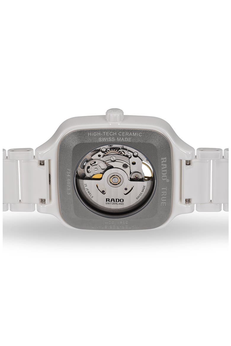 True Square Open Heart Automatic Bracelet Watch, 38mm, Alternate, color, WHITE