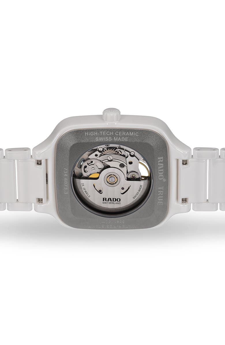 RADO True Square Open Heart Automatic Bracelet Watch, 38mm, Alternate, color, White