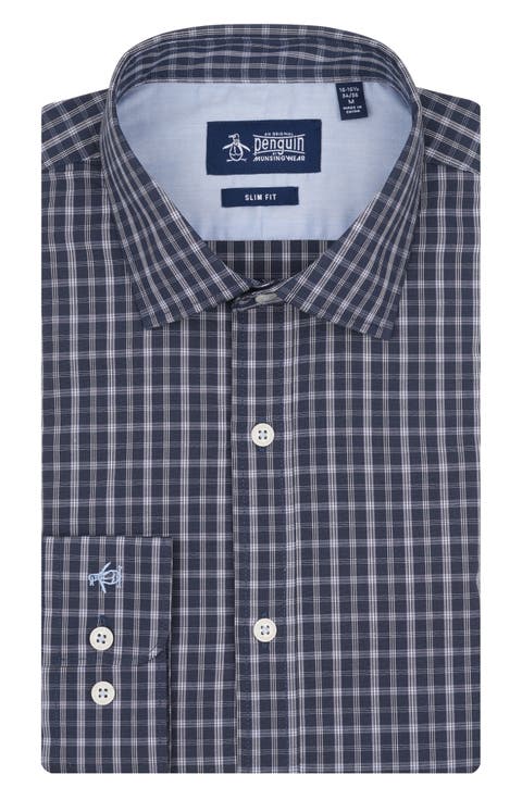 Camden Plaid Stretch Cotton Slim Fit Dress Shirt