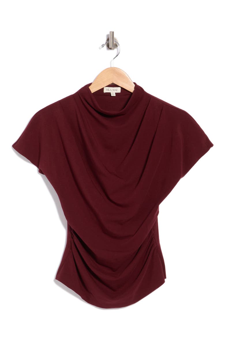 Draped Neck Ruched Top, Alternate, color, BURGUNDY