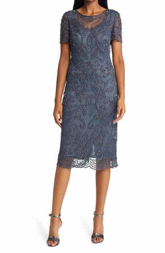 Pisarro Nights Beaded Illusion Neck Dress