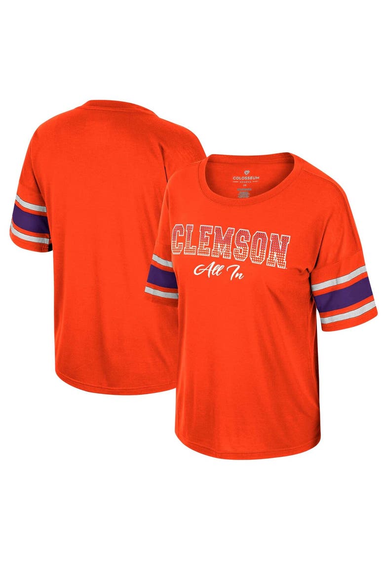 Women's Colosseum Orange Clemson Tigers I'm Gliding Here Rhinestone T-Shirt, Main, color, Orange