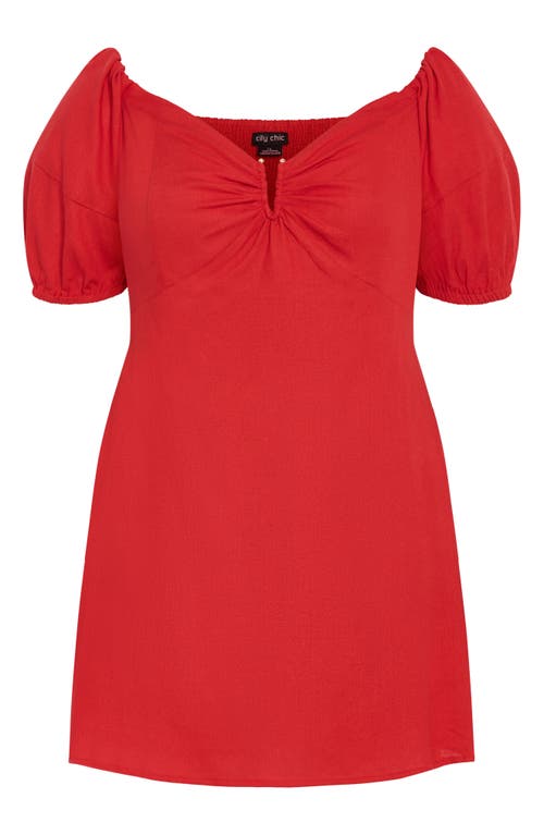 Shop City Chic Macey Off The Shoulder Puff Sleeve Stretch Cotton Minidress In Red