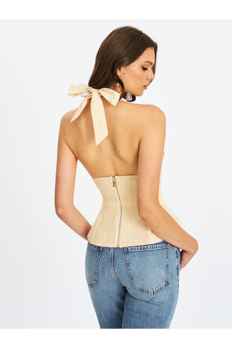 Quinzella Smock Back Halter Neck Linen Top, Alternate, color, off white