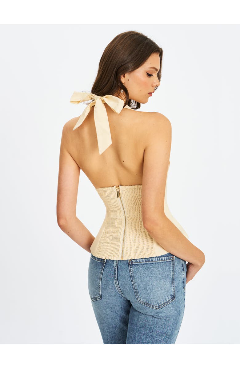 Miss Circle Quinzella Smock Back Halter Neck Linen Top, Alternate, color, Off White