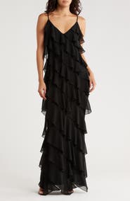 AREA STARS Riza Ruffle Chiffon Maxi Dress