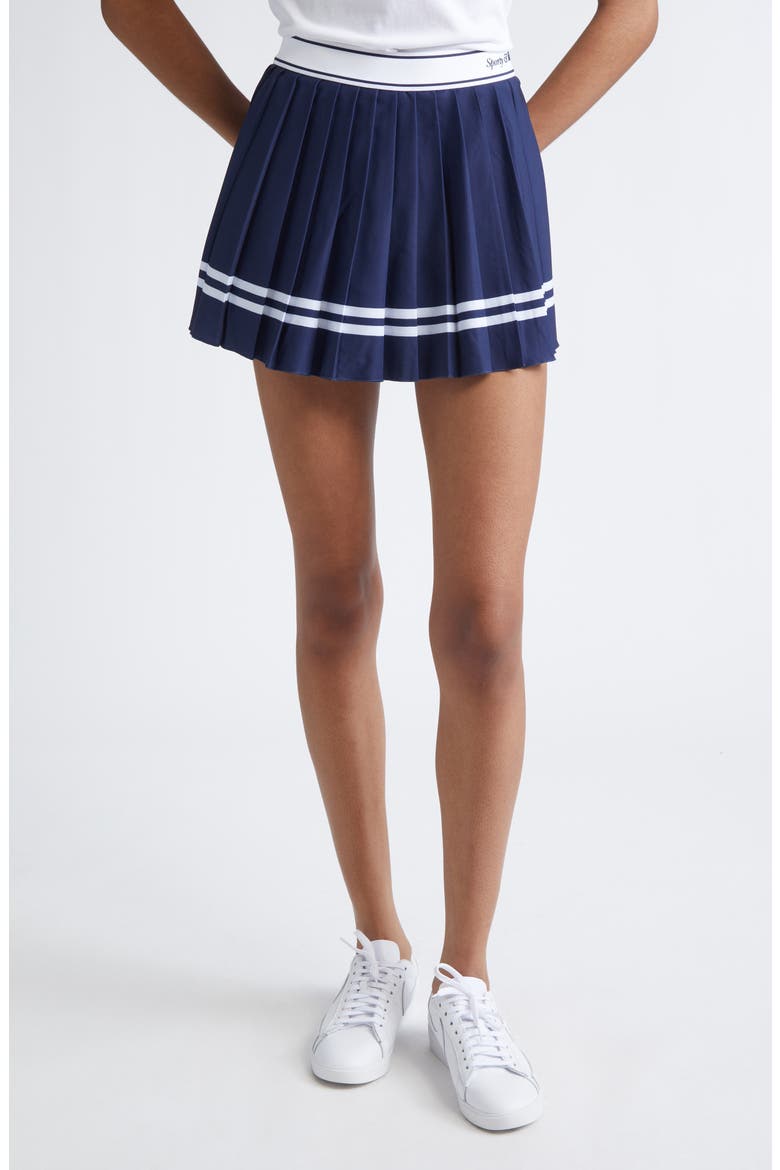 Italic Logo Pleated Skort, Main, color, DARK NAVY/ WHITE