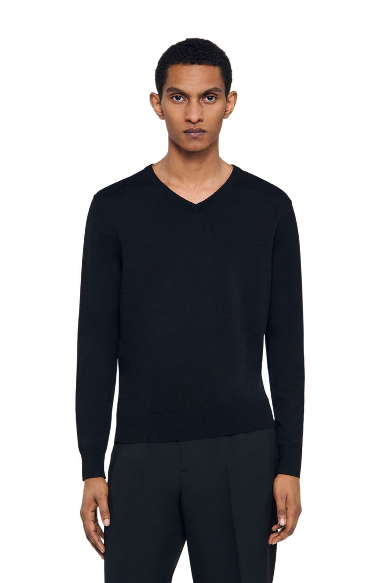 SANDRO V-neck wool sweater, Alternate, color, Black