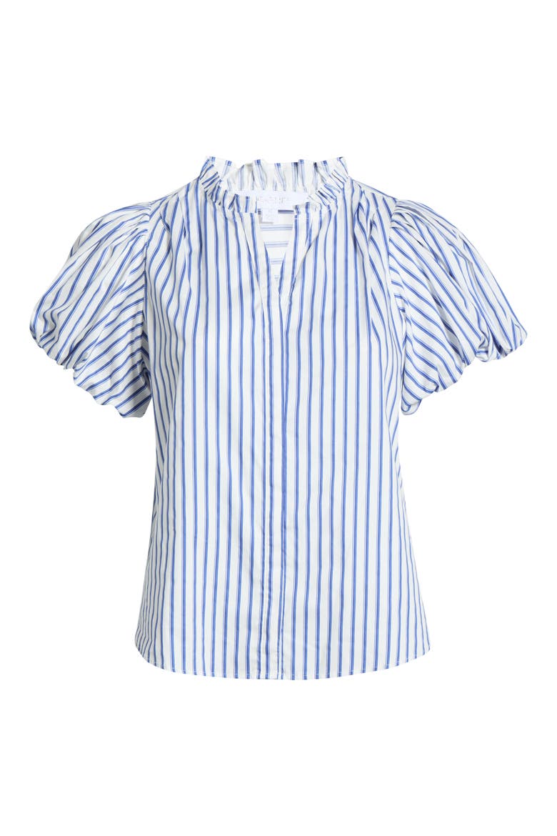 Striped Button Up Puff Sleeve Top, Alternate, color, WHITE-BLUE