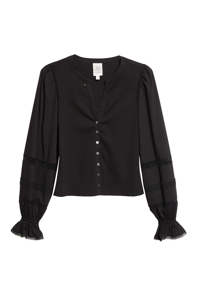 Ginny Lace Trim Puff Sleeve Top, Alternate, color, BLACK/ BLACK