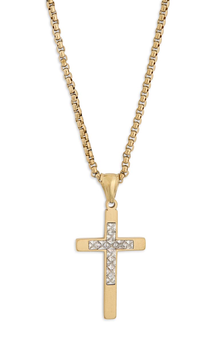 AMERICAN EXCHANGE Men's Crystal Cross Pendant Necklace, Main, color, Gold