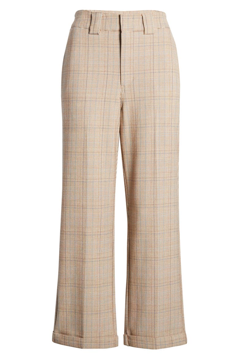 Plaid Straight Leg Crop Work Pants, Alternate, color, BROWN TAN