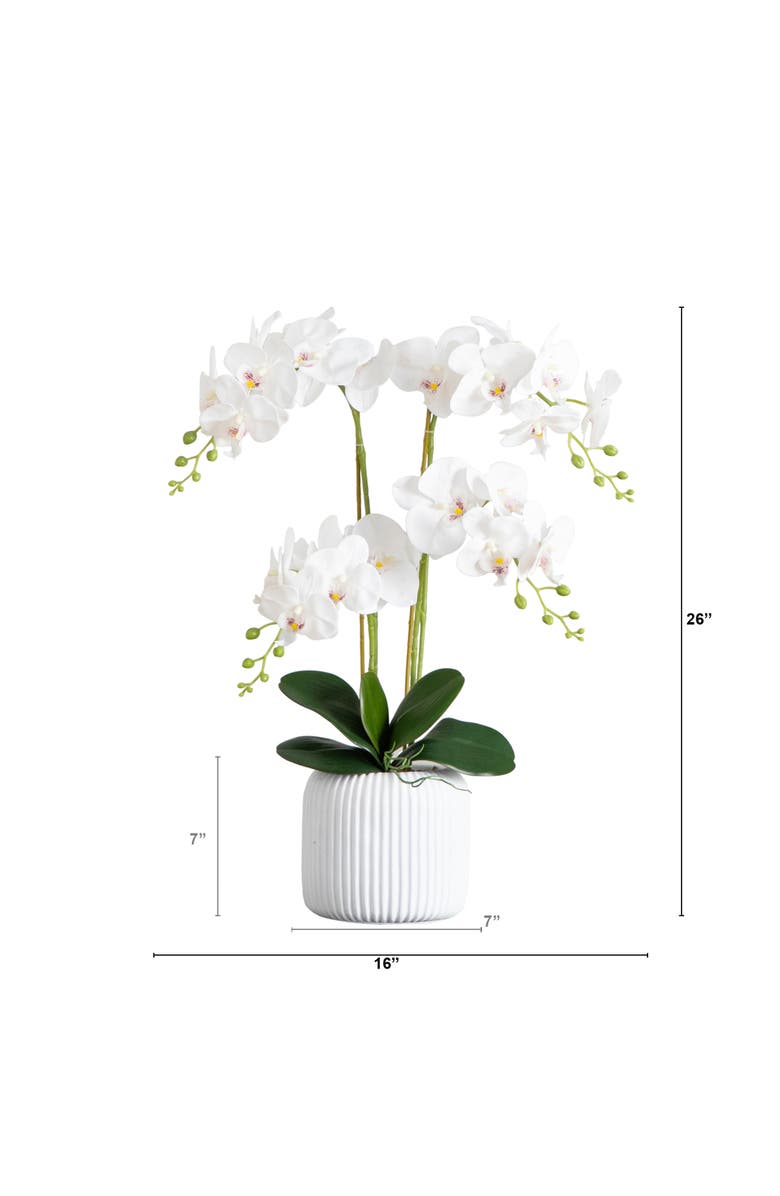 NEARLY NATURAL 26-in Artificial Phalaenopsis Orchid Arrangement in Decorative Ceramic Vase, Alternate, color, White