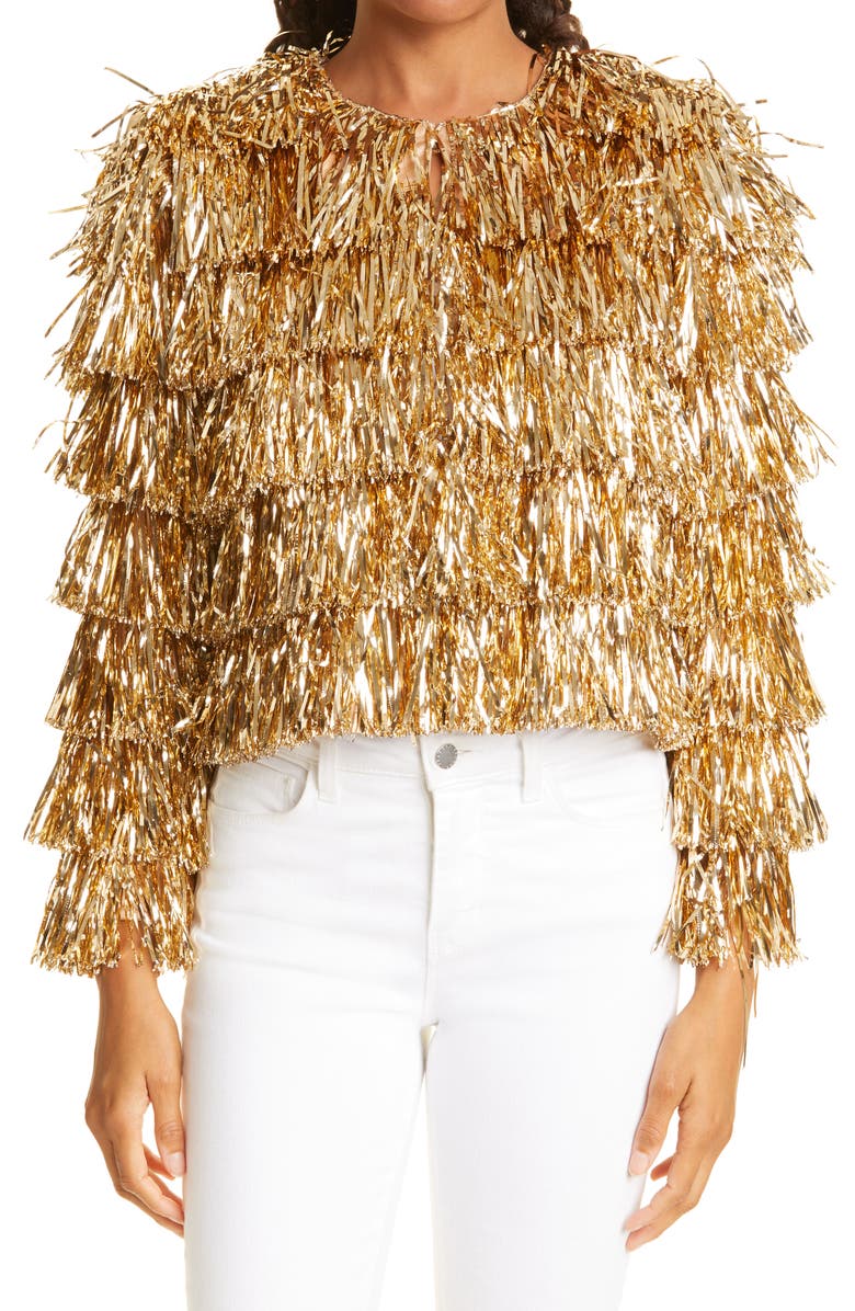 Alice + Olivia Fawn Tinsel Fringe Jacket, Main, color, 