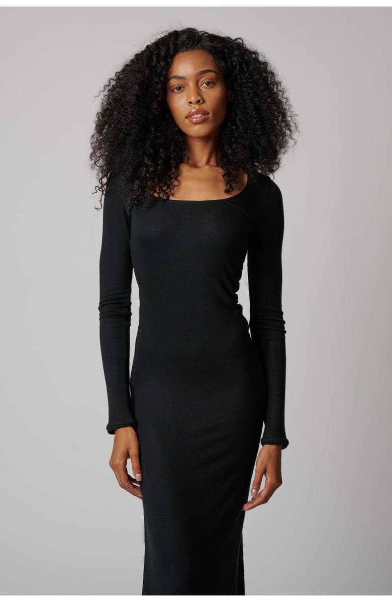 LEISURE LAB Bal Harbor Long Sleeve Rib Dress, Alternate, color, Matte Black