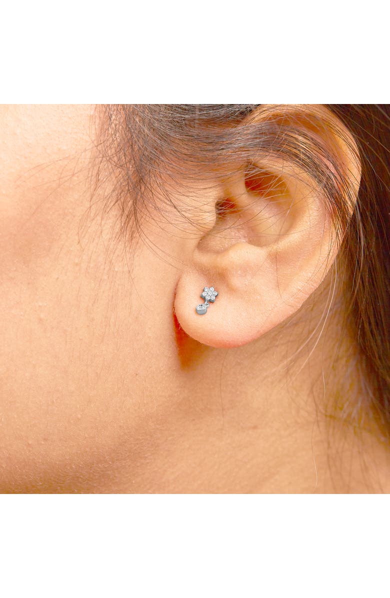 Haus of Brilliance Silver 1/10 Cttw Diamond Star Stud with Bezel Drop Dangle Earrings, Alternate, color, White