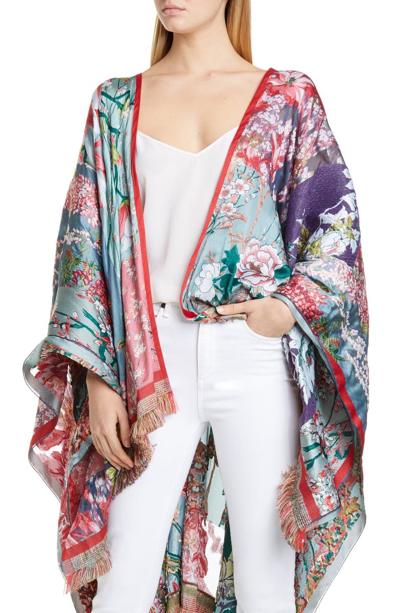 Etro Floral Fringe Cape, Alternate, color, 