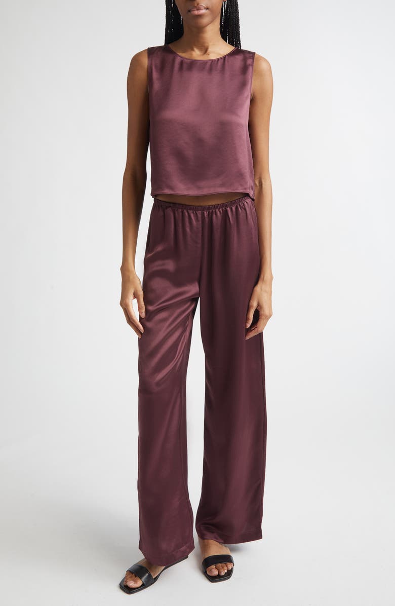 LESET Barb Wide Leg Satin Pants, Alternate, color, Malbec