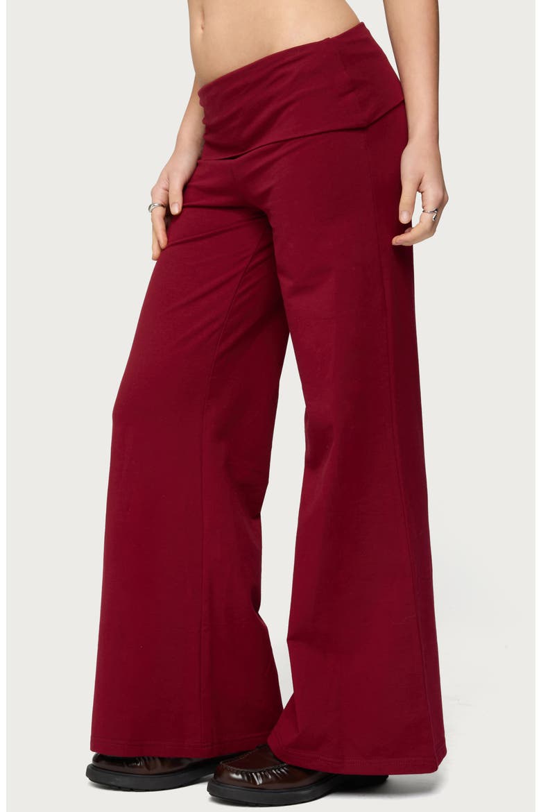 Wide Leg Foldover Cotton Pants, Alternate, color, BURGUNDY