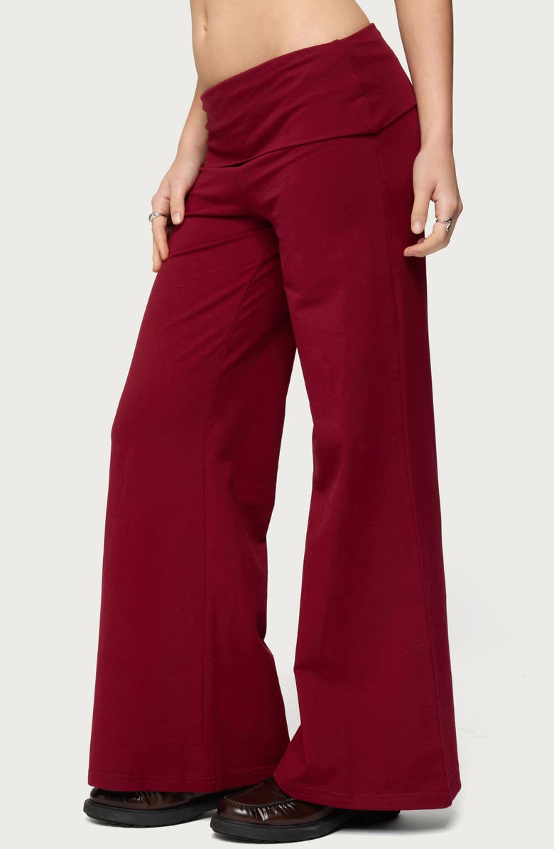 EDIKTED Wide Leg Foldover Cotton Pants, Alternate, color, Burgundy