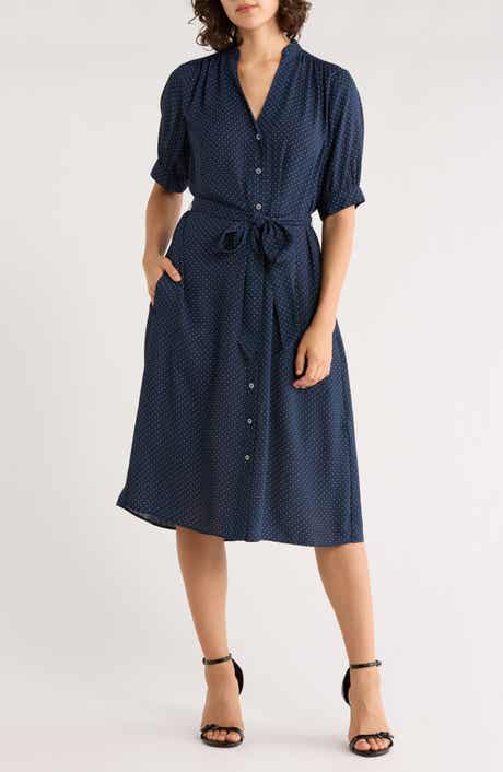 Brooks Brothers Polka Dot Belted Crepe Button-Up Dress