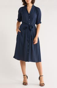 Brooks Brothers Polka Dot Belted Crepe Button-Up Dress