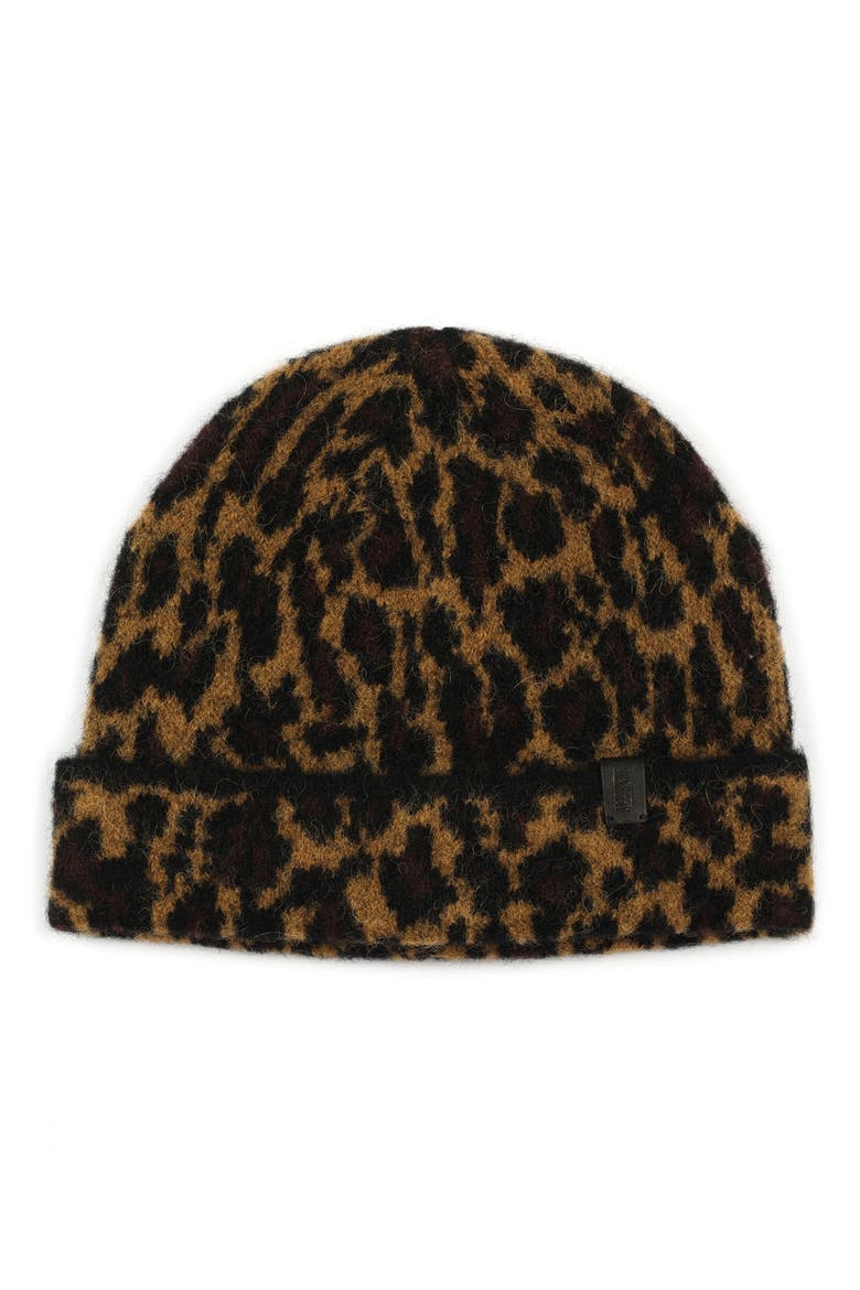 Brushed Leopard Pattern Beanie, Main, color, NATURAL MULTI
