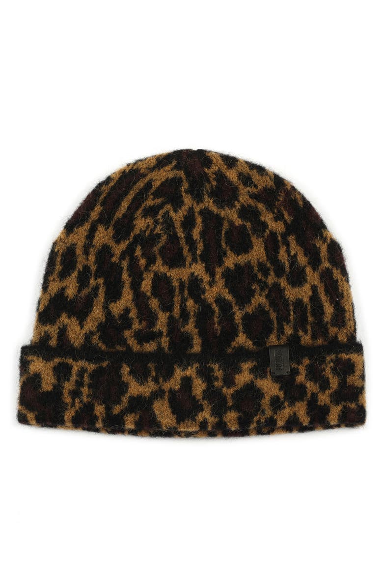 AllSaints Brushed Leopard Pattern Beanie, Main, color, 