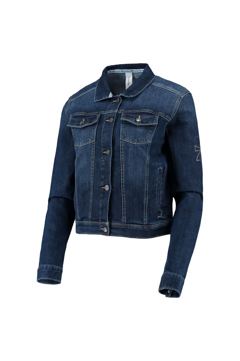 Women's Lusso Blue Philadelphia 76ers Georgie Swarovski Crystals Button-Up Denim Jacket, Alternate, color, Blue