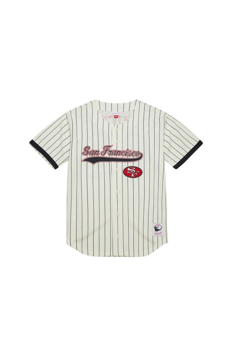 Mitchell & Ness Men's Mitchell & Ness Jerry Rice Cream San Francisco 49ers Name & Number Mesh Button-Up Baseball Jersey, Main, color, Cream