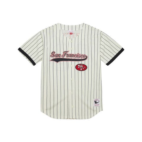 Men's Mitchell & Ness Jerry Rice Cream San Francisco 49ers Name & Number Mesh Button-Up Baseball Jersey