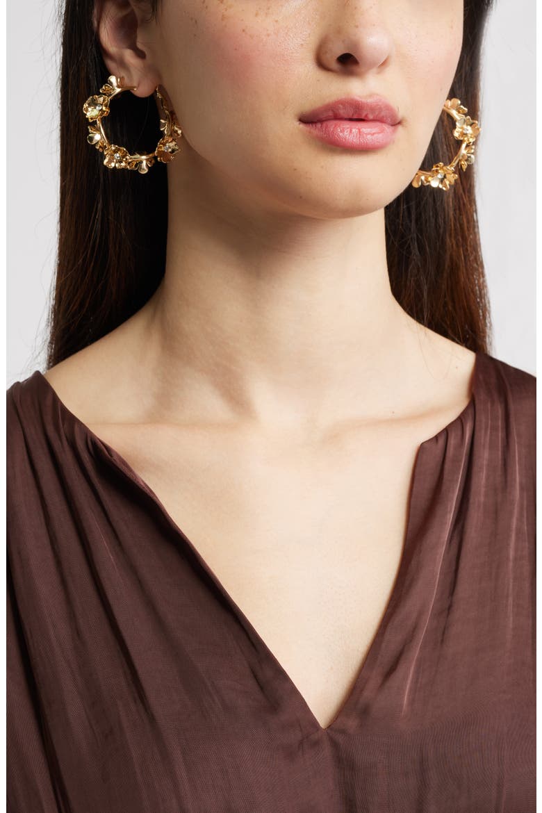 Crystal Floral Hoop Earrings, Alternate, color, CLEAR- GOLD