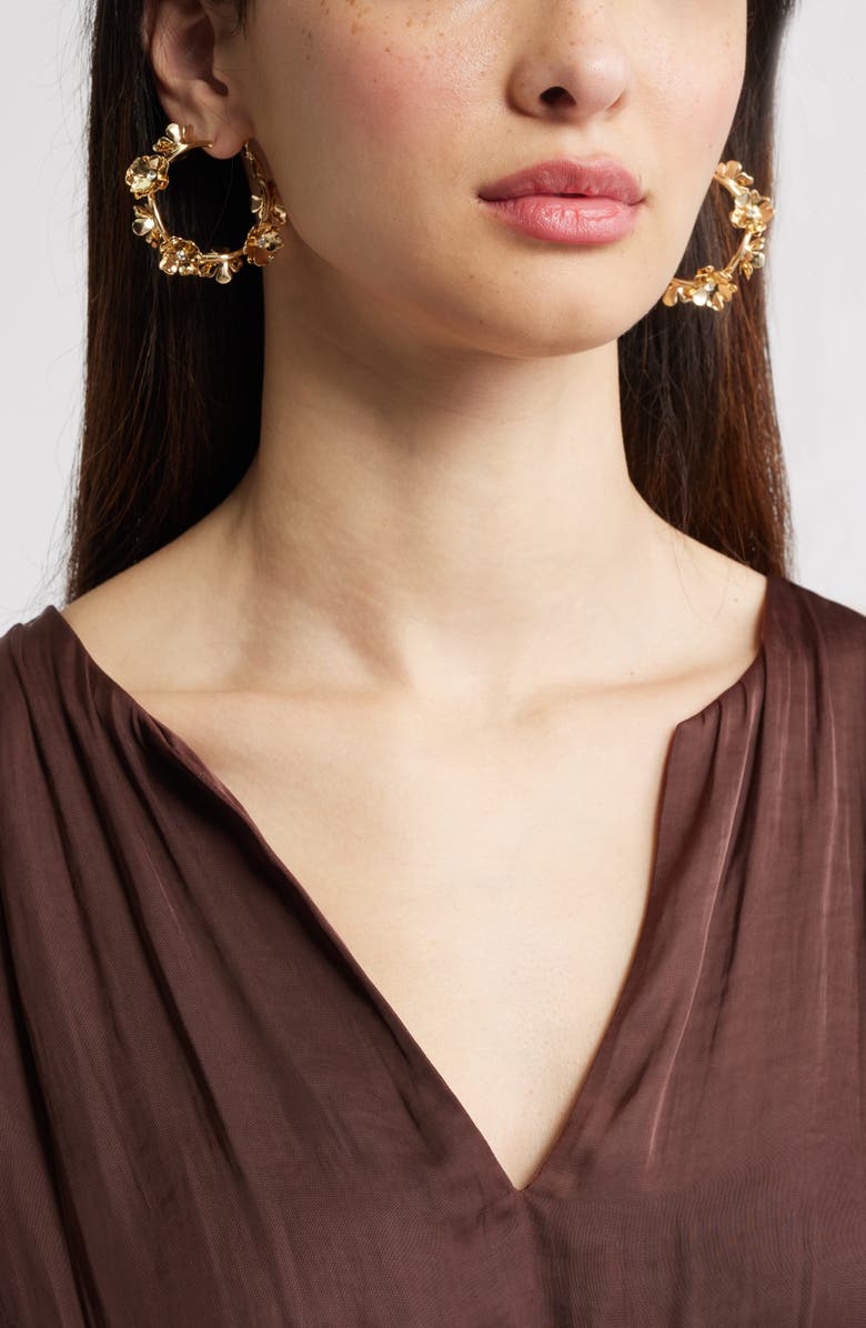Nordstrom Crystal Floral Hoop Earrings, Alternate, color, Clear- Gold