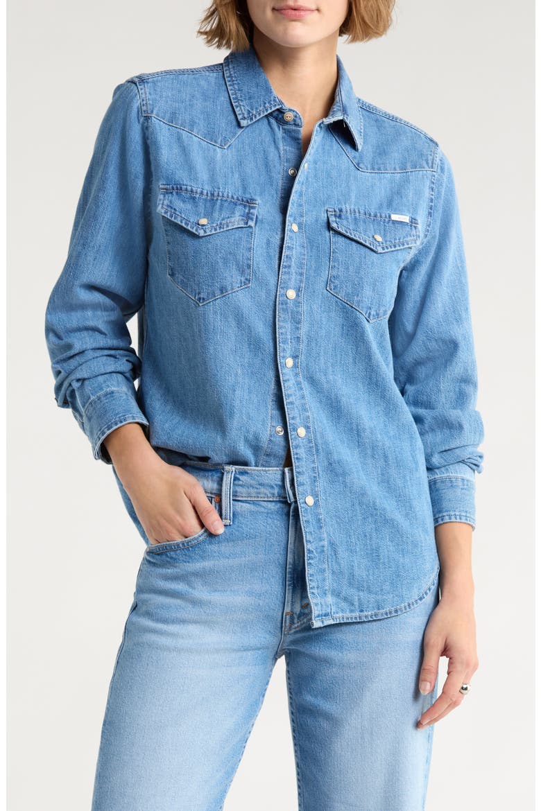 All My Exes Embroidered Denim Shirt, Main, color, PLAYING FOR KEEPS
