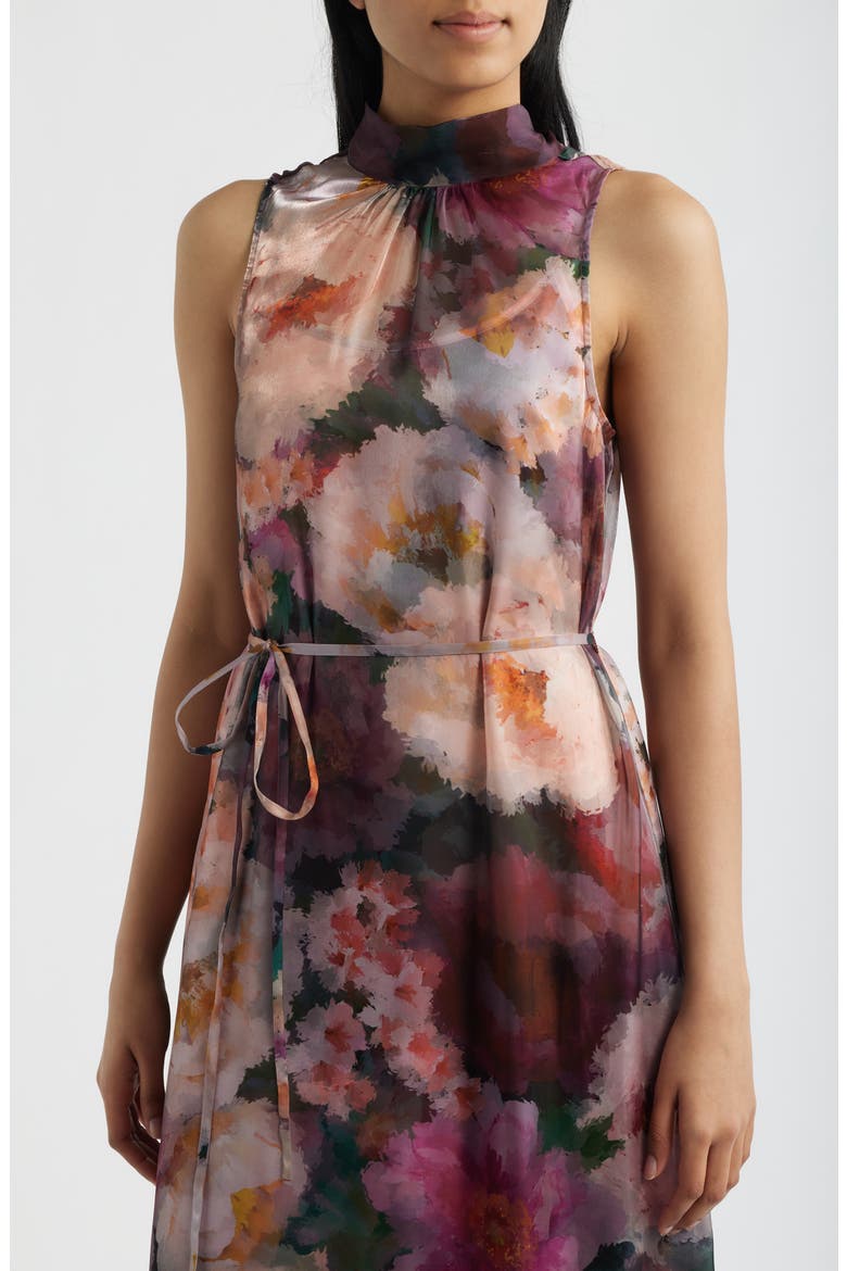 Tie Neck Organza Dress, Alternate, color, PINK/ WINE MULTI