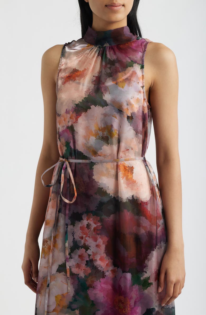 Julia Jordan Tie Neck Organza Dress, Alternate, color, Pink/ Wine Multi