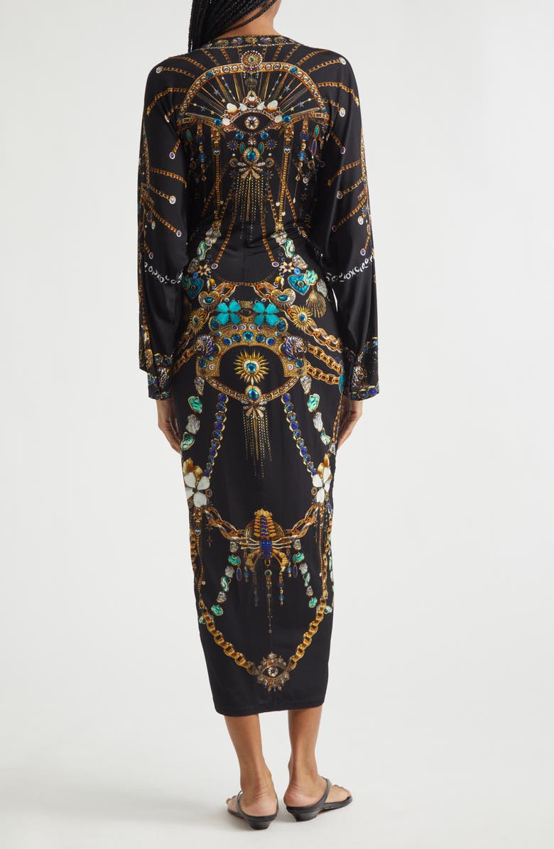 Camilla Amulets & Alchemy Print Twist Front Long Sleeve Jersey Dress, Alternate, color, Amulets And Alchemy