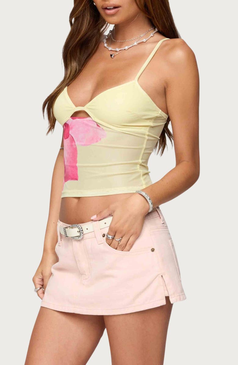 EDIKTED Alanah Flower Keyhole Mesh Camisole, Alternate, color, Yellow