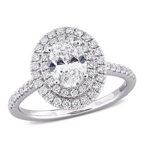 Lab-Grown Diamond Oval Double Halo Ring 14k