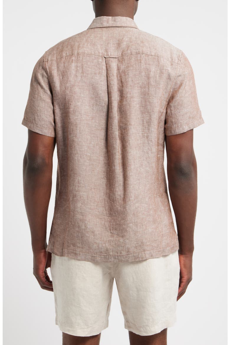 Short Sleeve Linen Button-Up Shirt, Alternate, color, BROWN ROCK - WHITE EOE