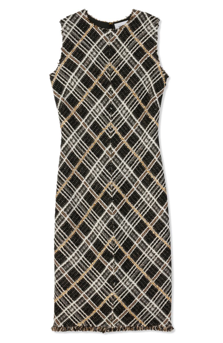 ST. JOHN Sparkle Plaid Tweed Knit Sheath Dress, Alternate, color, Black/ Ecru/ Gold Multi