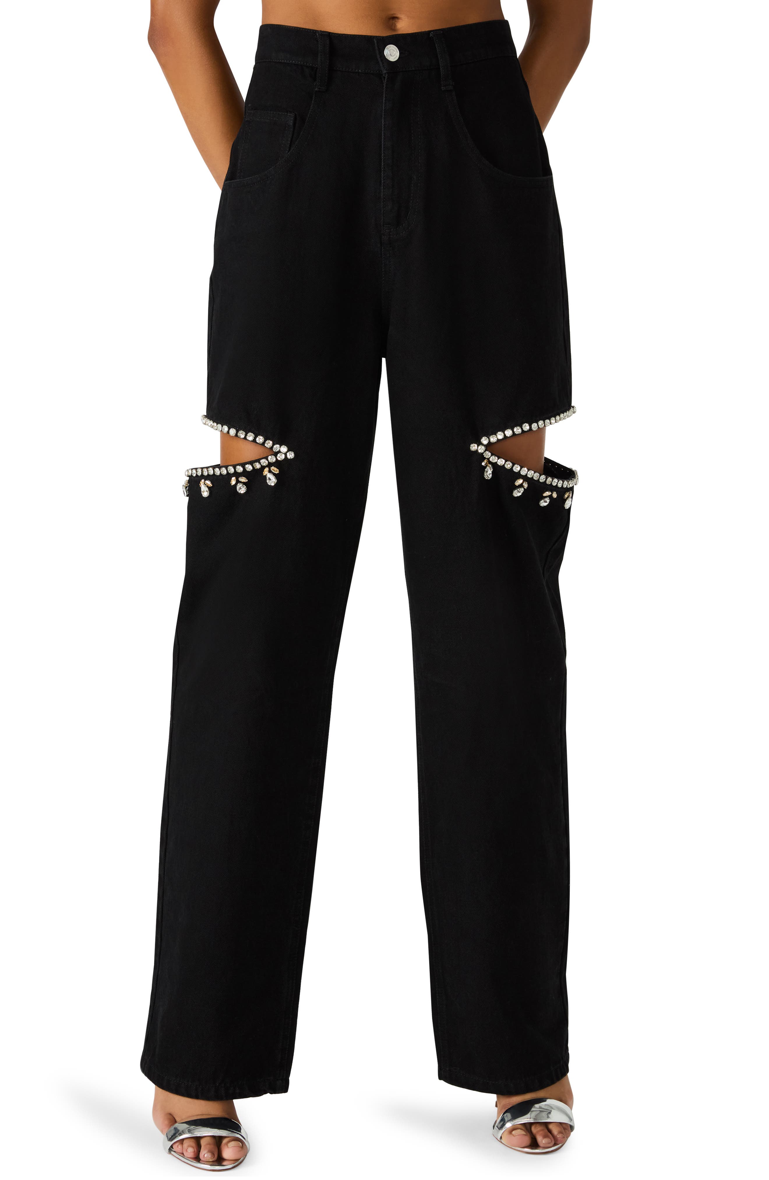 Steve Madden Ayla Embellished Slit Straight Leg Jeans
