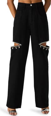 Steve Madden Ayla Embellished Slit Straight Leg Jeans