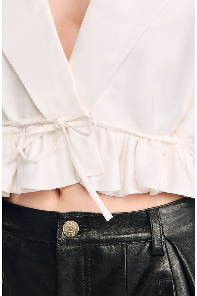 Ruffled V-neck crop top, Alternate, color, Ecru